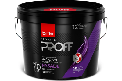 Краска BRITE PROFESSIONAL фасадная всесезонная ведро 9 л