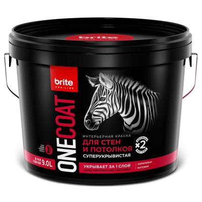 Краска BRITE PROFESSIONAL ONE COAT для стен и потолков высокоукрывистая база А, ведро 9 л (О03750)