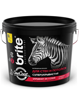 Краска BRITE PROFESSIONAL ONE COAT для стен и потолков высокоукрывистая база А