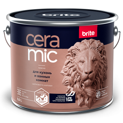 Краска BRITE CERAMIC для кухонь и ванных комнат база А, ведро 9 л (О04597)