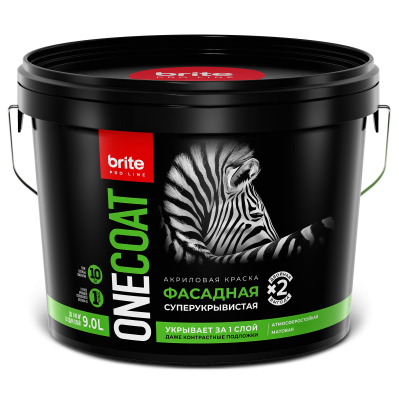Краска BRITE PROFESSIONAL ONE COAT фасадная высокоукрывистая база А, ведро 9 л (О03752)