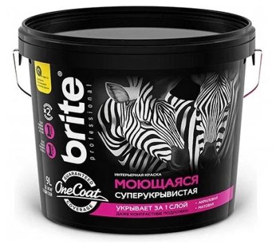 Краска BRITE PROFESSIONAL ONE COAT интерьерная моющаяся высокоукрывистая база А