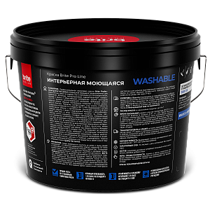 Краска BRITE PROFESSIONAL интерьерная моющаяся белая шелковистая база А, ведро 9 л (О02241)