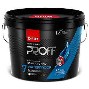 Краска BRITE PROFESSIONAL интерьерная влагостойкая белая глубокоматовая база А, ведро 9 л (О02251)