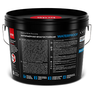 Краска BRITE PROFESSIONAL интерьерная влагостойкая белая глубокоматовая база А, ведро 9 л (О02251)