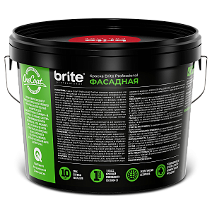Краска BRITE PROFESSIONAL ONE COAT фасадная высокоукрывистая база А, ведро 9 л (О03752)