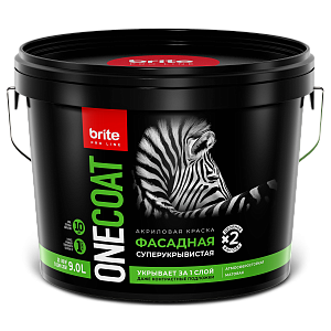 Краска BRITE PROFESSIONAL ONE COAT фасадная высокоукрывистая база А, ведро 9 л (О03752)