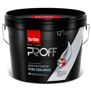 Краска BRITE PROFESSIONAL для потолков белая матовая база А, ведро 9 л (О02247)