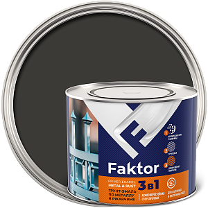 Грунт-эмаль FAKTOR на ржавчину 3 в 1 графитовая серая RAL 7024, банка 1,9 кг (219355)