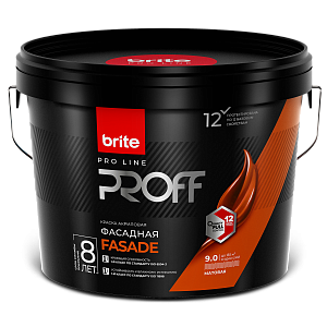 Краска BRITE PROFESSIONAL фасадная белая матовая база А, ведро 9 л (О02235)