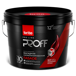 Краска BRITE PROFESSIONAL фасадная силиконизированная белая матовая база А, ведро 9 л (О02230)