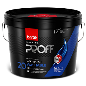 Краска BRITE PROFESSIONAL интерьерная моющаяся белая шелковистая база А, ведро 9 л (О02241)